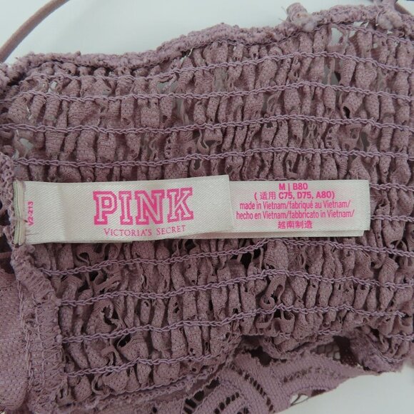 PINK Victorias Secret Medium Purple Lace Bralette Bra Strappy Wireless Lined - Picture 9 of 14